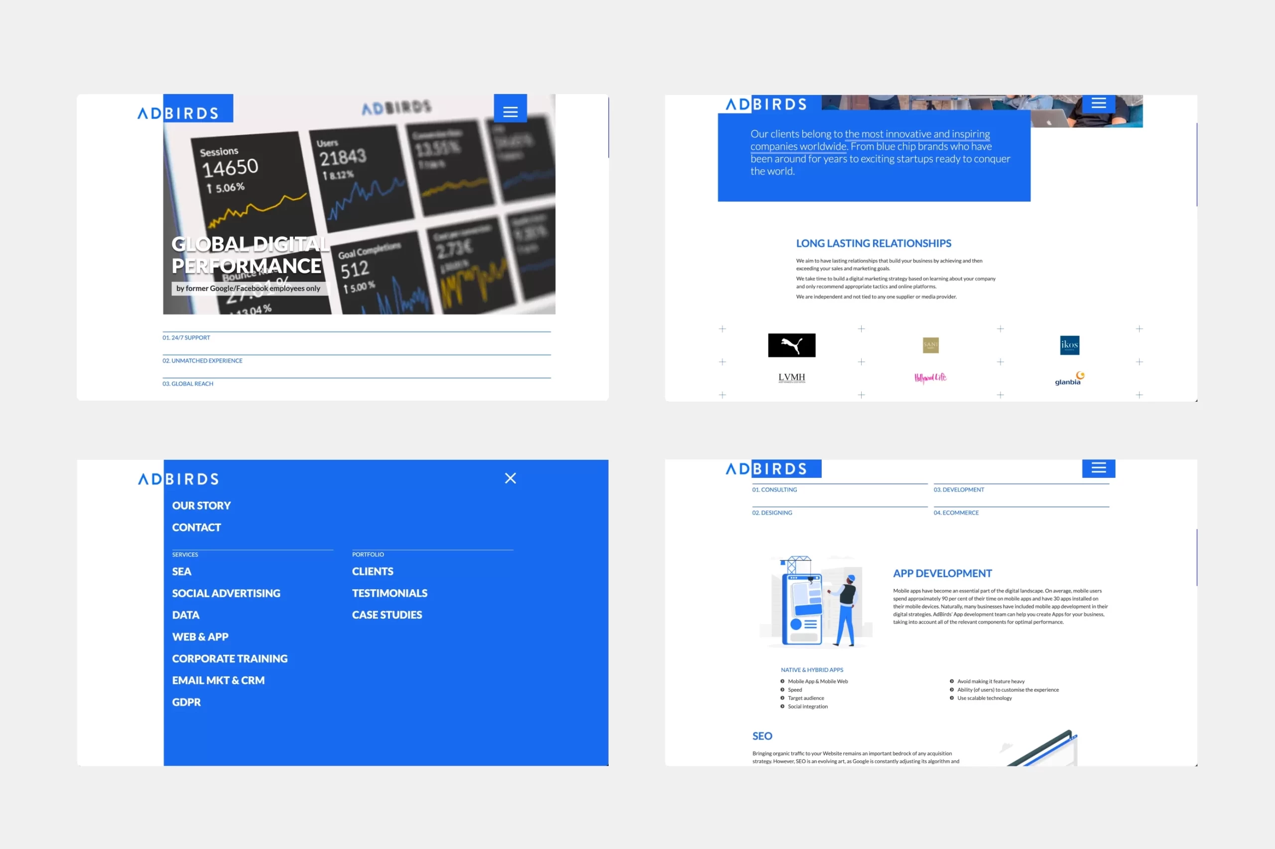 Adbirds desktop design screen shots