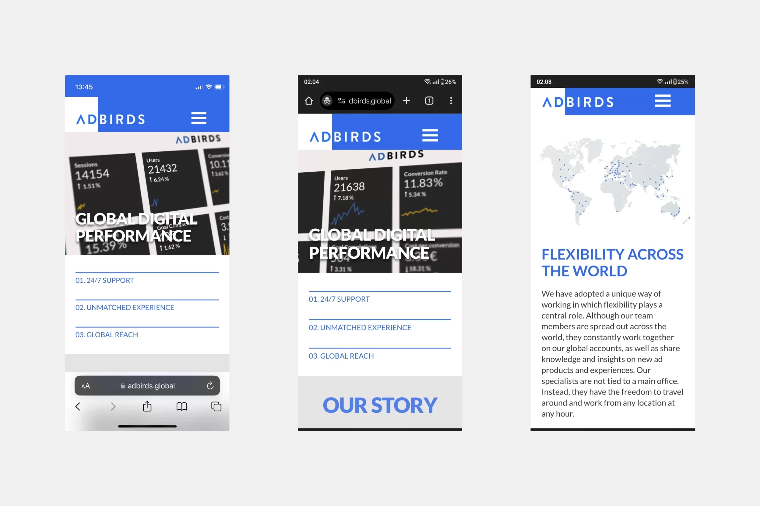 AdBirds website design - mobile layout