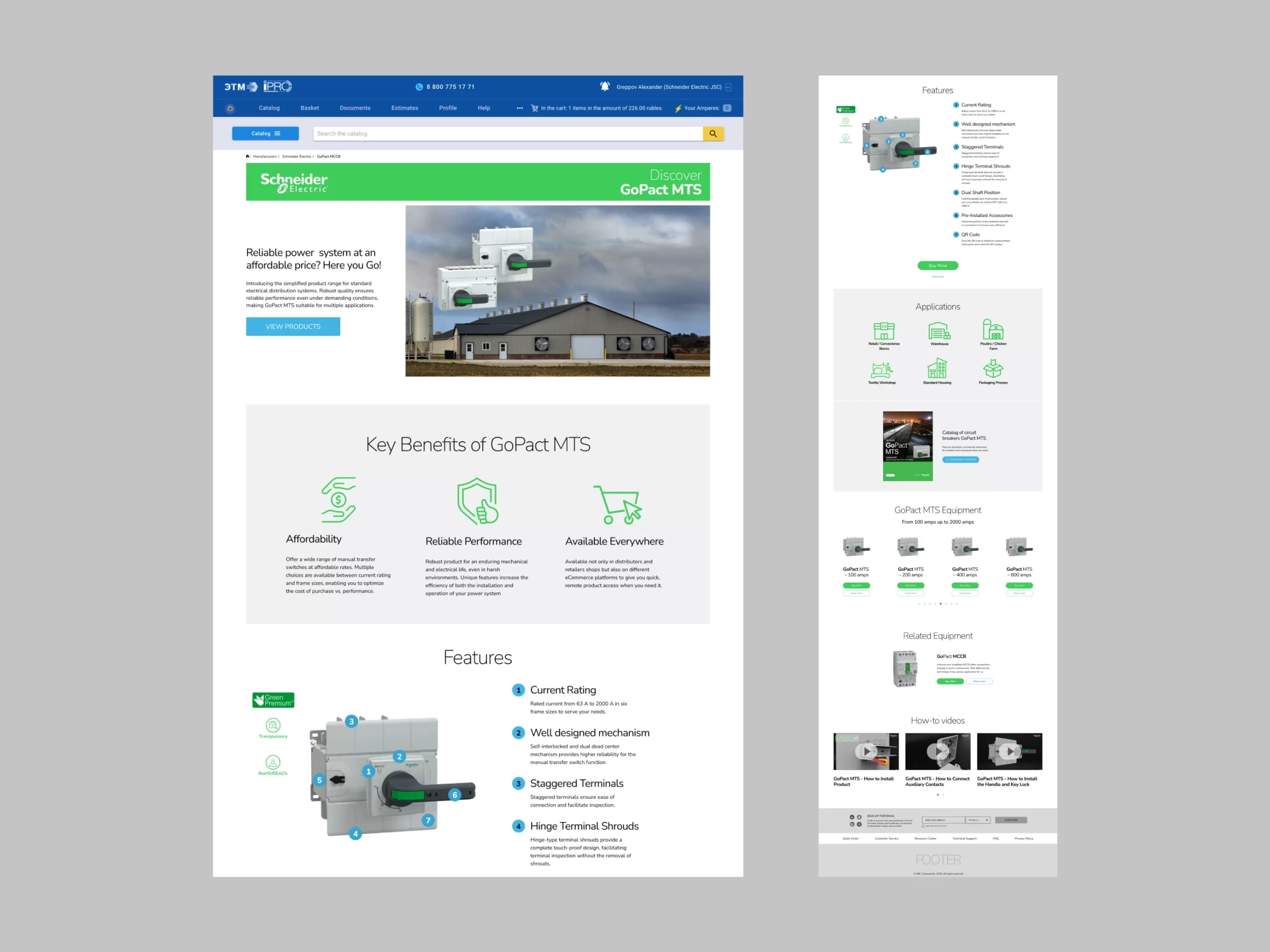 Schneider Electric Gopact MTS desktop landing page design